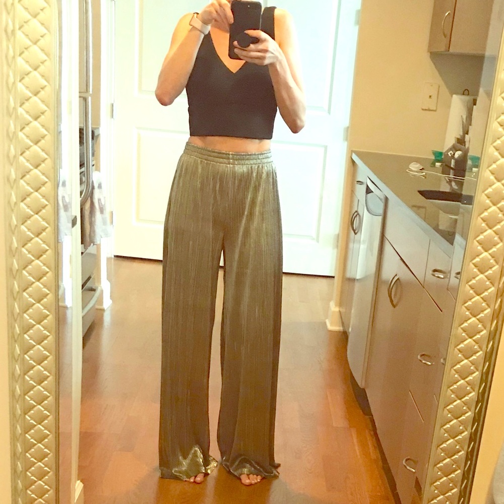 NWT metallic gold flared pants by Ronny Kobo!
